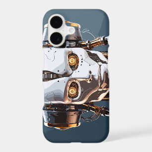Cyborg Robot Face White Gold Armor Sci-Fi iPhone 17 Case