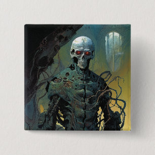 Cyborg Skeleton Futuristic Science Fiction Button