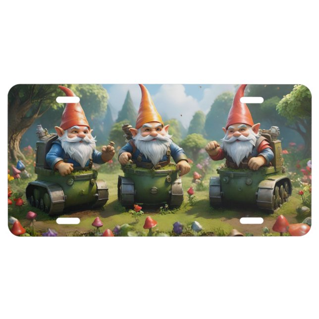 CYBORG TANK GARDEN GNOMES LICENSE PLATE (Front)
