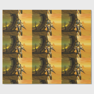 CYBORG TITAN,DESERT HYPERION Science Fiction Scifi Wrapping Paper