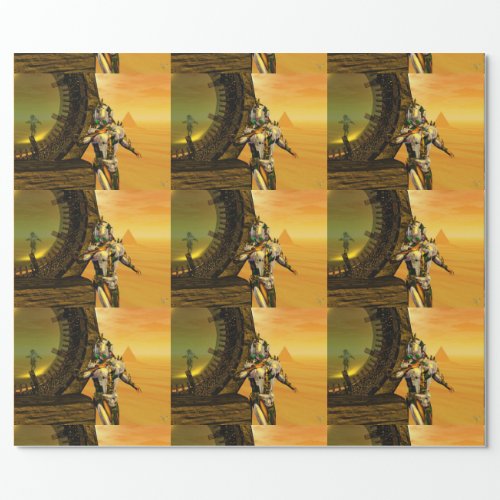 CYBORG TITANDESERT HYPERION Science Fiction Scifi Wrapping Paper