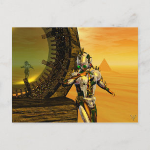 CYBORG TITAN IN DESERT OF HYPERION Science Fiction Postcard