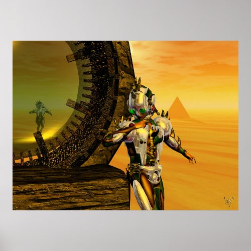 CYBORG TITAN IN DESERT OF HYPERION Science Fiction Poster