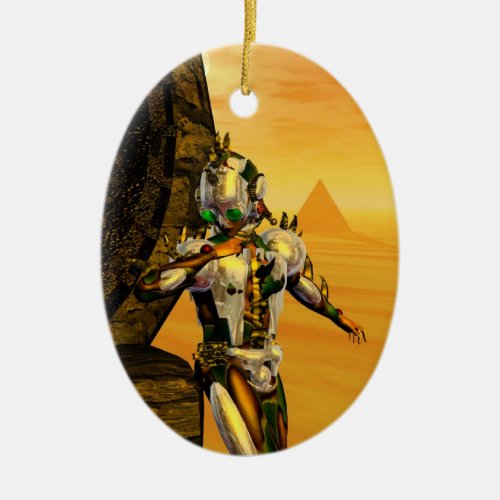 CYBORG TITAN IN HYPERION DESERT Sci_Fi Ceramic Ornament