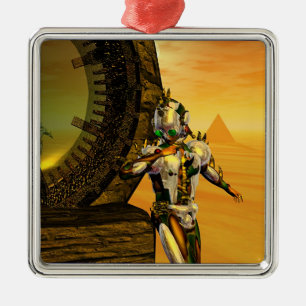 CYBORG TITAN IN HYPERION DESERT Sci-Fi Square Metal Ornament
