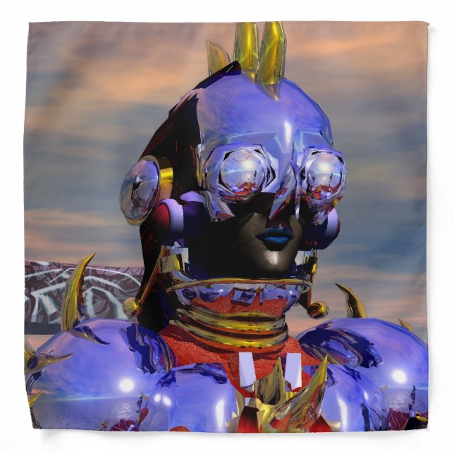 CYBORG TITAN PORTRAIT Blue Science Fiction Scifi Bandana (Front)