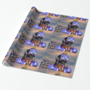 CYBORG TITAN PORTRAIT Blue Science Fiction Scifi Wrapping Paper