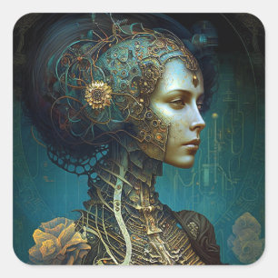 Cyborg Woman Fantasy Sci-Fi Art Square Sticker