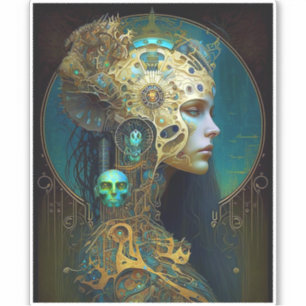 Cyborg Woman Fantasy Sci-Fi Art Sticker