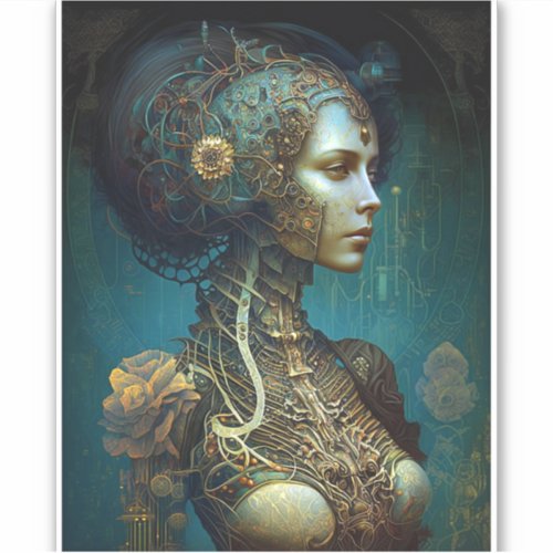 Cyborg Woman Fantasy Sci_Fi Art Sticker