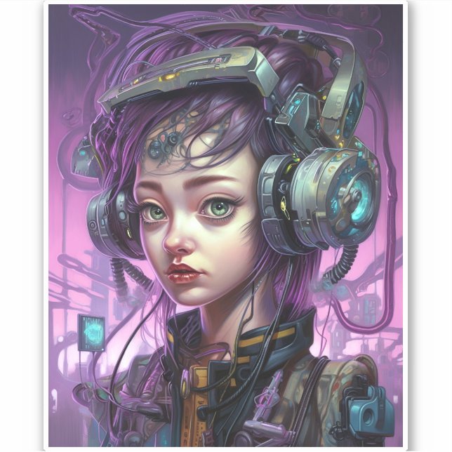Cyborg Woman Science Fiction Sticker (Front)