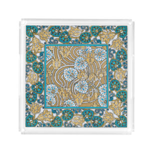 cyclamen blue art nouveau flower botanical acrylic tray