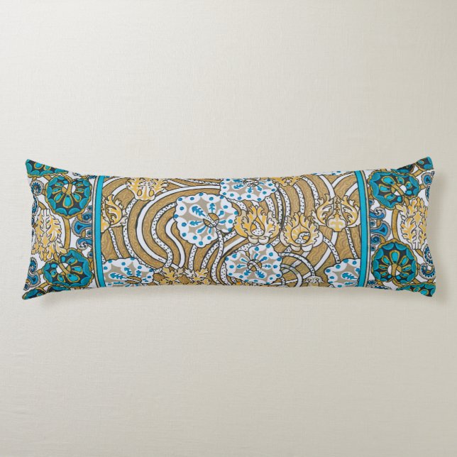 cyclamen blue art nouveau flower botanical body pillow (Front)