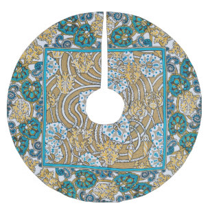 cyclamen blue art nouveau flower botanical brushed polyester tree skirt