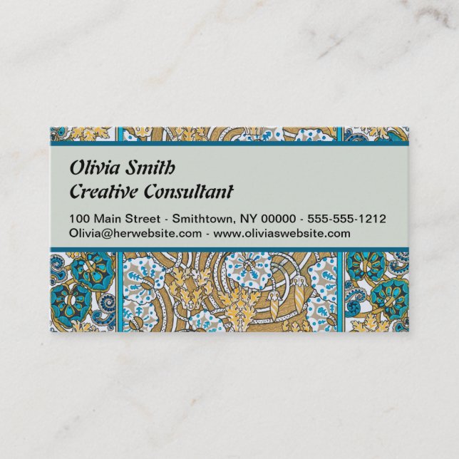 cyclamen blue art nouveau flower botanical business card (Front)