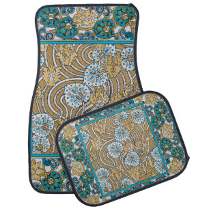 cyclamen blue art nouveau flower botanical car floor mat