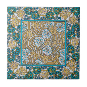 cyclamen blue art nouveau flower botanical ceramic tile