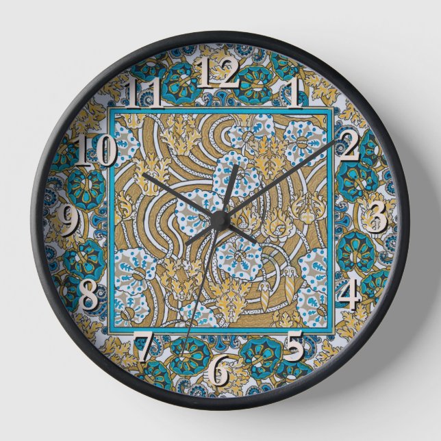 cyclamen blue art nouveau flower botanical clock (Front)