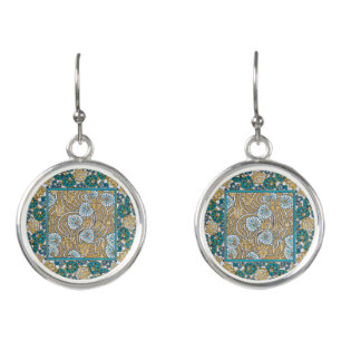 cyclamen blue art nouveau flower botanical earrings