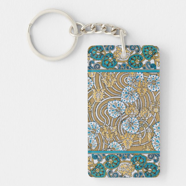 cyclamen blue art nouveau flower botanical keychain (Front)