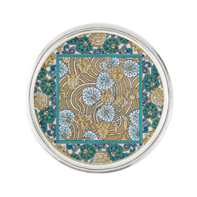 cyclamen blue art nouveau flower botanical lapel pin (Front)