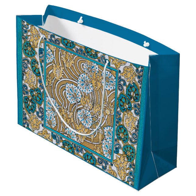 cyclamen blue art nouveau flower botanical large gift bag (Back Angled)