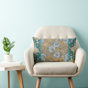 cyclamen blue art nouveau flower botanical lumbar pillow