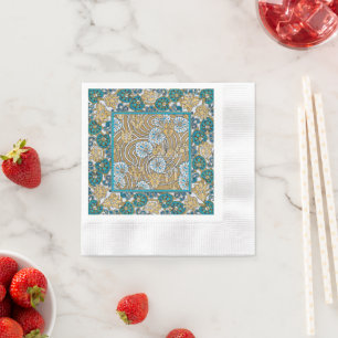 cyclamen blue art nouveau flower botanical napkins