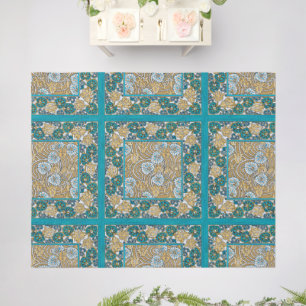 cyclamen blue art nouveau flower botanical outdoor rug