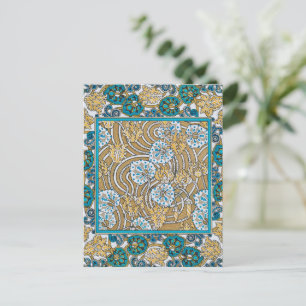cyclamen blue art nouveau flower botanical postcard