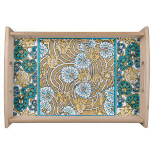 cyclamen blue art nouveau flower botanical serving tray