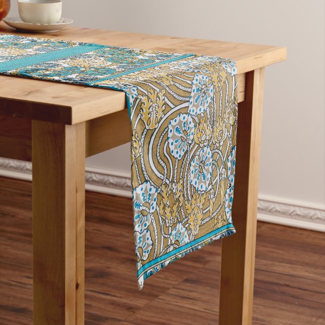 cyclamen blue art nouveau flower botanical short table runner (In Situ)