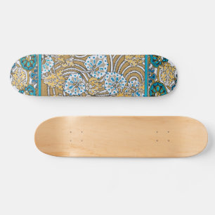 cyclamen blue art nouveau flower botanical skateboard