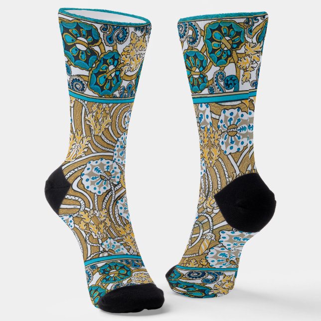 cyclamen blue art nouveau flower botanical socks (Angled)