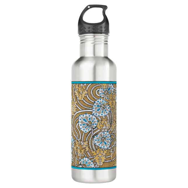 cyclamen blue art nouveau flower botanical stainless steel water bottle (Front)