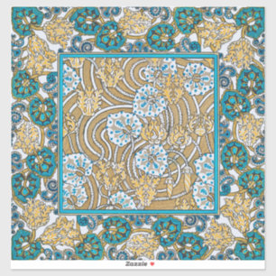 cyclamen blue art nouveau flower botanical sticker