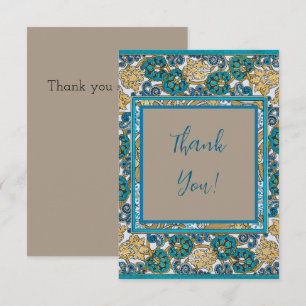 cyclamen blue art nouveau flower botanical thank you card