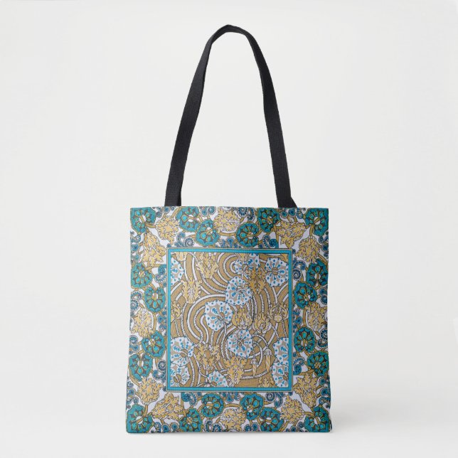cyclamen blue art nouveau flower botanical tote bag (Front)