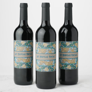 cyclamen blue art nouveau flower botanical wine label