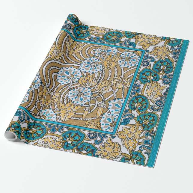 cyclamen blue art nouveau flower botanical wrapping paper (Unrolled)