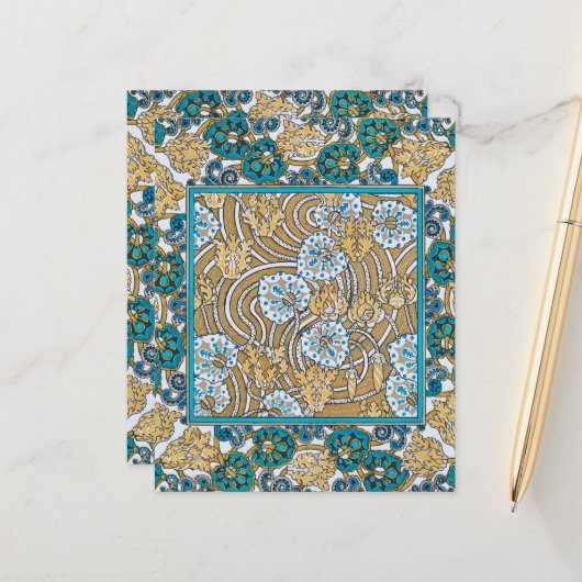 cyclamen blue art nouveau flower wallpaper (Front/Back In Situ)