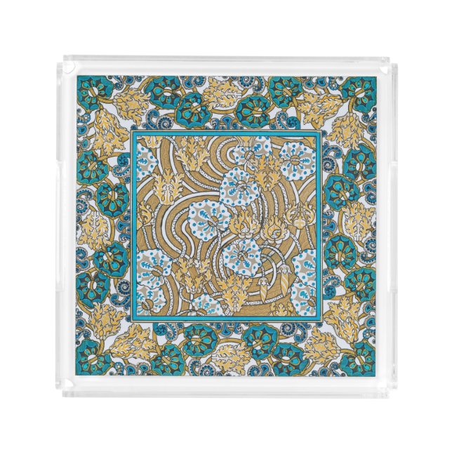 cyclamen blue art nouveau flower wallpaper  acrylic tray (Front)