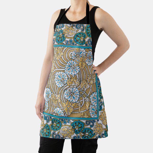 cyclamen blue art nouveau flower wallpaper  apron (Insitu)