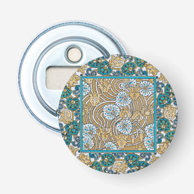 cyclamen blue art nouveau flower wallpaper  bottle opener (Front)