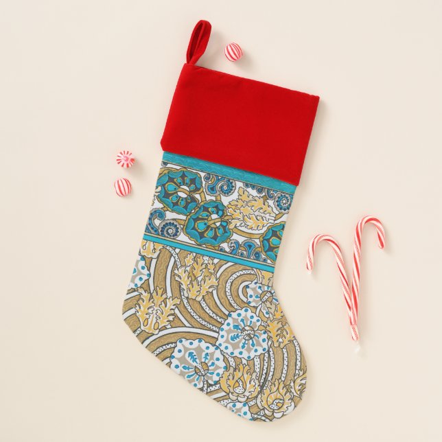 cyclamen blue art nouveau flower wallpaper  christmas stocking (Front)