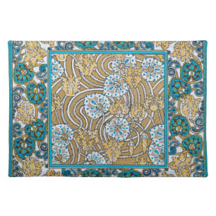 cyclamen blue art nouveau flower wallpaper cloth placemat
