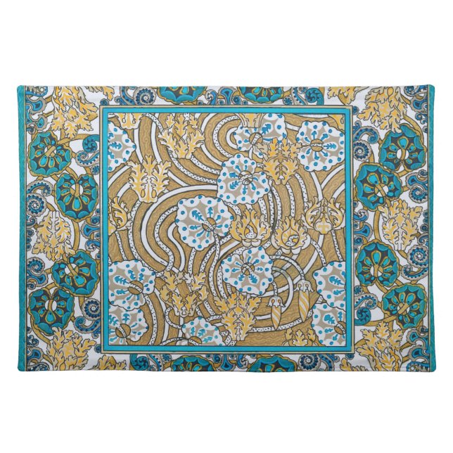 cyclamen blue art nouveau flower wallpaper  cloth placemat (Front)