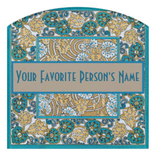 cyclamen blue art nouveau flower wallpaper  door sign