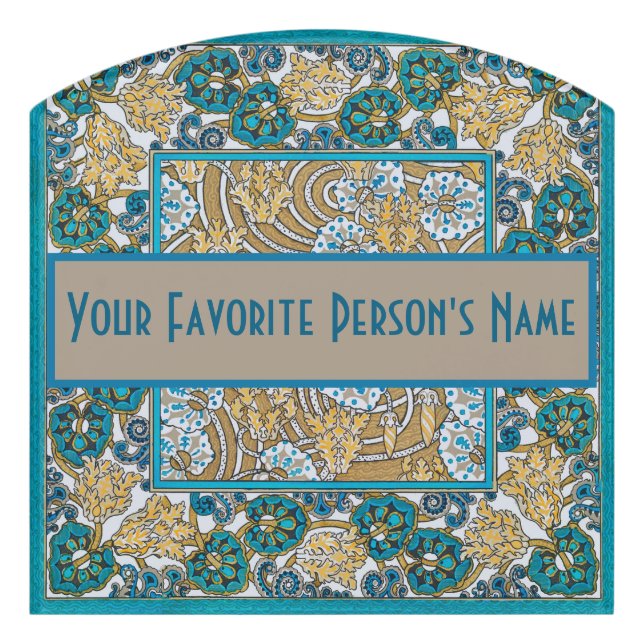 cyclamen blue art nouveau flower wallpaper  door sign (Contour Front)