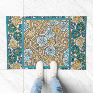 cyclamen blue art nouveau flower wallpaper doormat